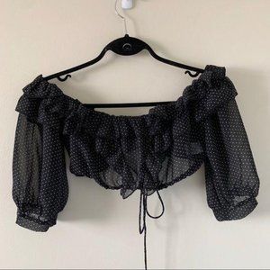 REHAB Off The Shoulder Crop Top Black Size S